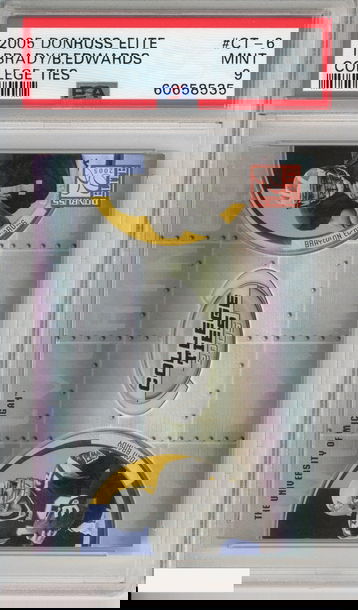 2005 DONRUSS ELITE TOM BRADY BRAYLON EDWARDS #CT-6 COLLEGE TIES PATRIOTS PSA 9