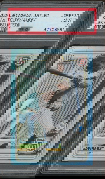 2020 Bowman 1st Edition Xavier Edwards Sky Blue Foil PSA 9 MINT