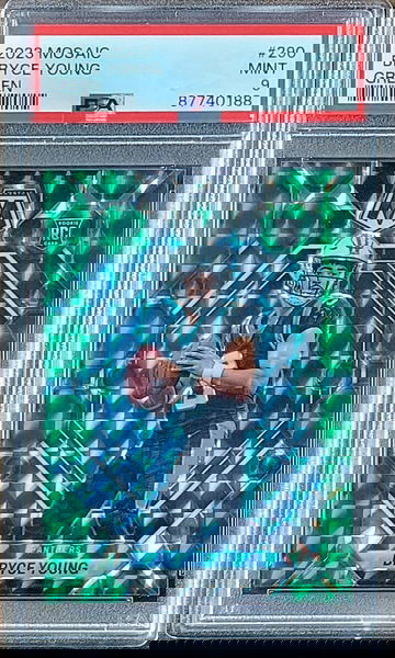 2023 BRYCE YOUNG Panini GREEN PRIZM Mosaic PSA 9 Rookie RC #290