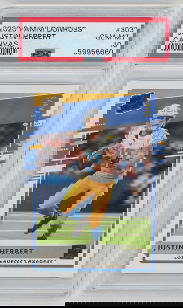 JUSTIN HERBERT 2020 DONRUSS RATED ROOKIE CANVAS SHORT PRINT #303 PSA 10 GEM MINT