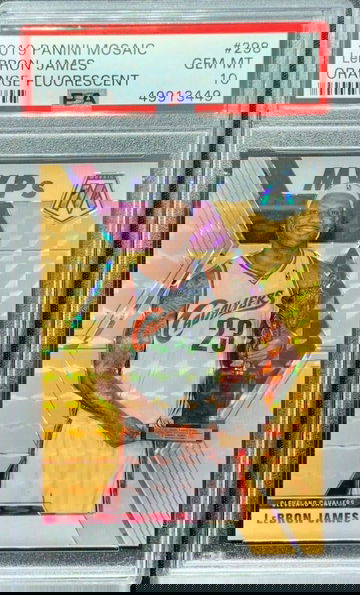 2019 Mosaic Orange Fluorescent Prizm MVPs #298 Lebron James /25 PSA 10