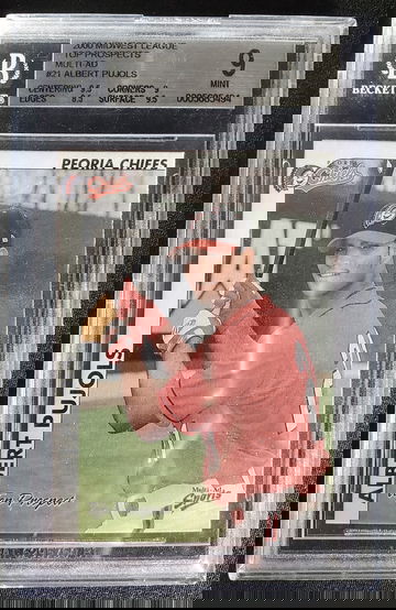 Albert Pujols 2000 Midwest League Multi-Ad Peoria Chiefs Top Prospect #21 Cardinals Minor Leagues Rookie RC BGS 9