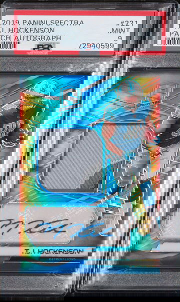 2019 Panini Spectra TJ Hockenson RPA Rookie Patch Autograph PSA 9 Mint Lions RC