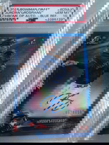 Jordan Groshans bowman chrome blue refractor rookie auto psa 10 gem!