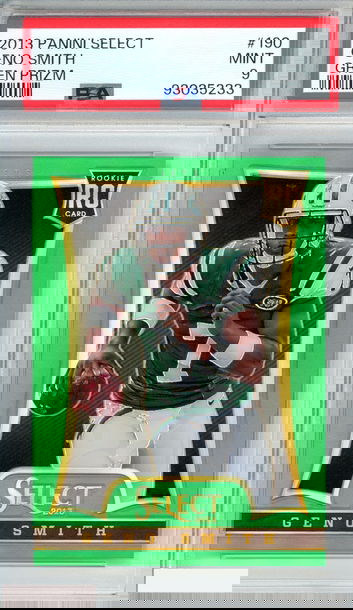 2013 PANINI SELECT GENO SMITH #190 GREEN PRIZM 14 OF 15 ROOKIE RC PSA 9 MINT