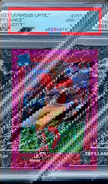 2021 TREY LANCE Panini Donruss Optic PINK VELOCITY PRIZM /79 Rated Rookie PSA 9