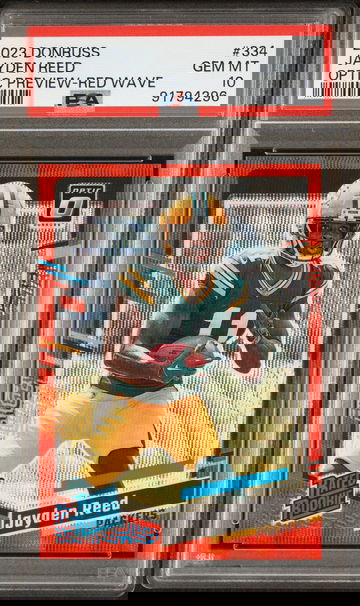 2023 Donruss #334 Jayden Reed Optic Preview PSA 10