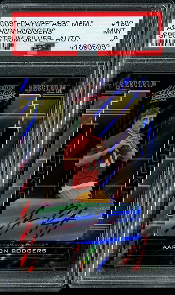 2005 Playoff Memorabilia Aaron Rodgers Silver AUTO #180 PSA 9 MINT