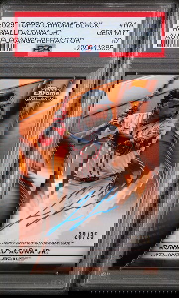 2025 Topps Chrome Black Autographs Orange Refractor Ronald Acuna Jr. #RA /25 PSA 10