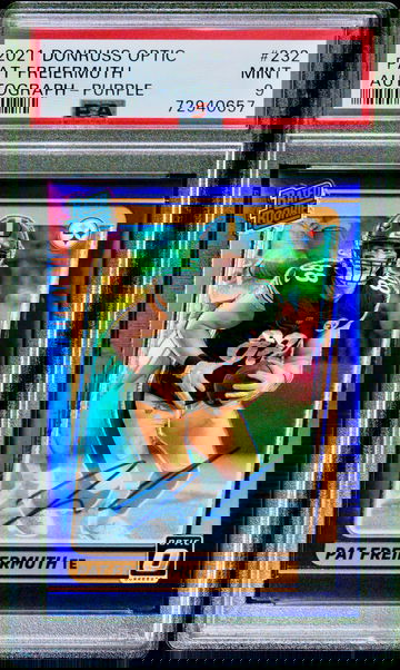 PAT FREIERMUTH 2021 Panini Optic PRIZM ROOKIE PURPLE AUTO 6/25 STEELERS RC SP PSA 9 MINT