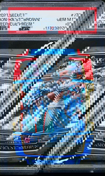 2021 Panini Select Concourse Red and Blue Die Cut Prizm Amon-Ra St. Brown #73 PSA 10