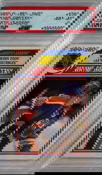 1985 O-Pee-Chee Wayne Gretzky Assists Leaders PSA 8 Near Mint-Mint