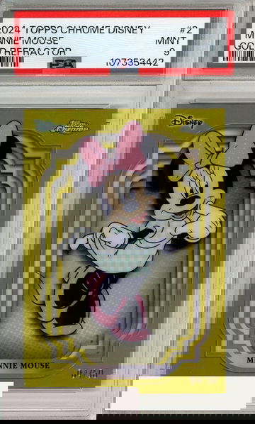 2024 TOPPS CHROME DISNEY MINNIE MOUSE #2 GOLD REFRACTOR PSA 9 MINT