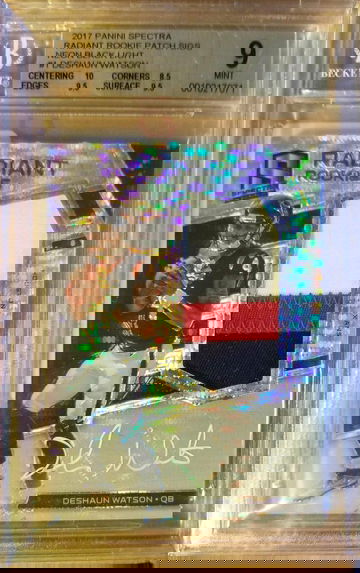 DESHAUN WATSON 2017 SPECTRA #/10 BLACK PRIZM PATCH AUTO RC BGS 9/10 TEXANS