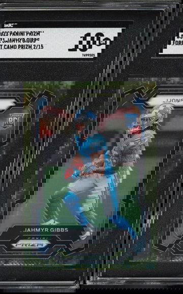 2023 PANINI PRIZM JAHMYR GIBBS FOREST CAMO #331 ROOKIE RC 2/15 SGC 10 LIONS