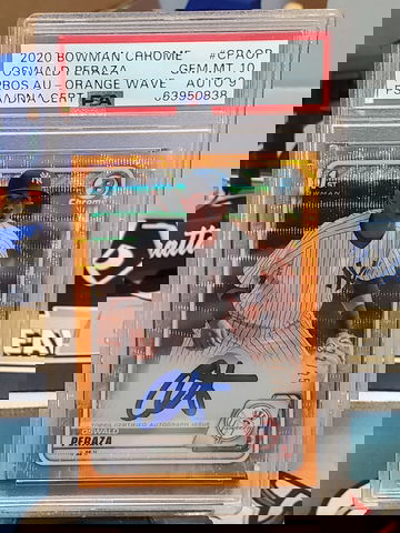2020 Bowman Chrome Oswald Peraza ORANGE WAVE AUTO /25 PSA GEM MINT 10 POP 1