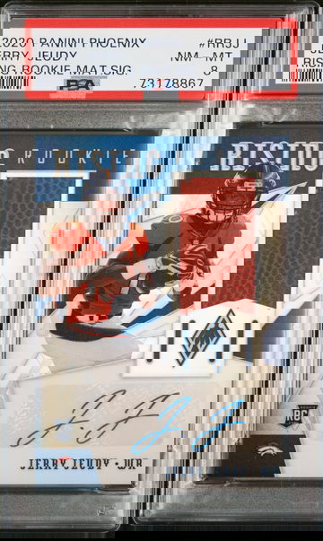 2020 Panini Phoenix Rising Rookie Jerry Jeudy #RR-JJ RC Patch Auto /75 PSA 8