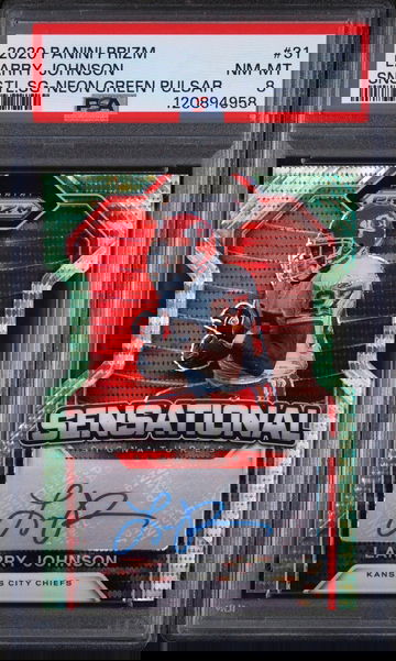 2020 Panini Prizm Sensational Signatures Neon Green Pulsar Larry Johnson #31 PSA 8