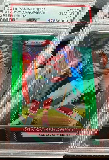 2018 Panini Prizm Patrick Mahomes Green Prizm SPSA 10