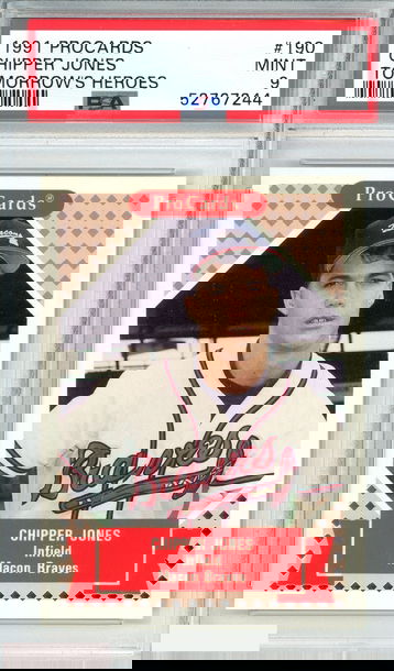 1991 PROCARDS CHIPPER JONES #190 TOMORROWS HEROES BRAVES ROOKIE RC PSA 9 MINT