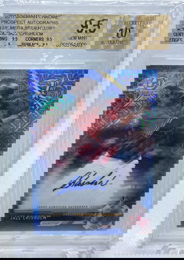 2017 Bowman Chrome Jazz Chisholm Jr 1st Blue Mega Mojo Refractor Auto /150 BGS 9.5/10
