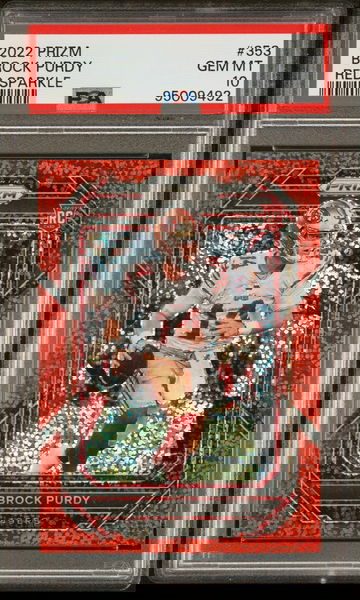 2022 PANINI PRIZM #353 BROCK PURDY RED SPARKLE PSA 10