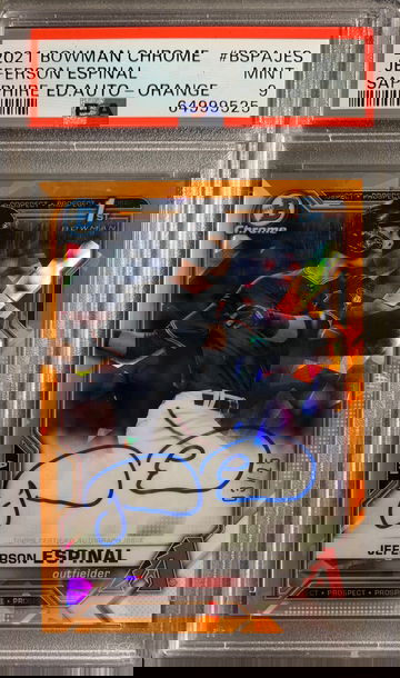 Jeferson Espinal 2021 Bowman Chrome Sapphire Auto Orange /25 PSA 9 