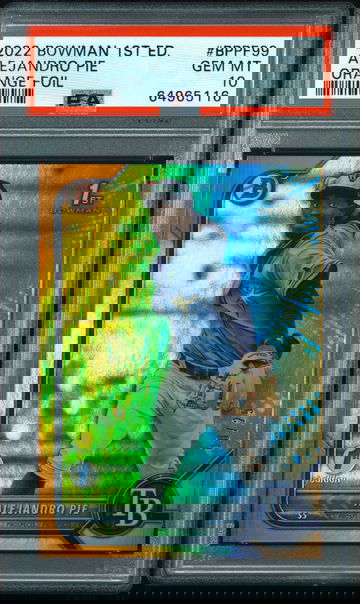 💎🚨 2022 Bowman 1st Edition ALEJANDRO PIE 🍊 ORANGE Foil PSA 10 🧨RAYS 🐟