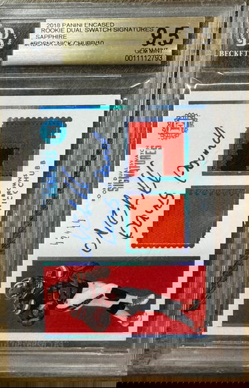 2018 encased Nick Chubb Rookie Dual Swatch Auto /10 BGS 9.5