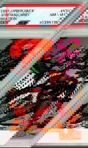 1992 UPPER DECK FANIMATION MICHAEL JORDAN LARRY BIRD #510 HOF PSA NM-MT 8