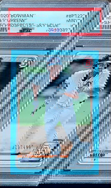 2020 SP /499 RILEY GREENE Bowman Paper Prospects SKY BLUE PSA 9 Rookie RC #BP122