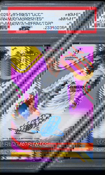2024 Topps Finest UEFA Club Competitions Autographs Magenta Refractor Fernando Morientes #BAFE /75 PSA 8