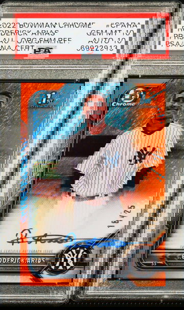 Roderick Arias - 2022 Bowman Chrome - 1st Bowman Orange Shimmer Auto 18/25 - PSA 10 AUTO 10 POP 1!