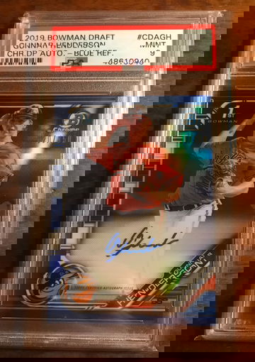 Gunnar Henderson 2019 Bowman Chrome Blue Refractor Auto /150 PSA 9