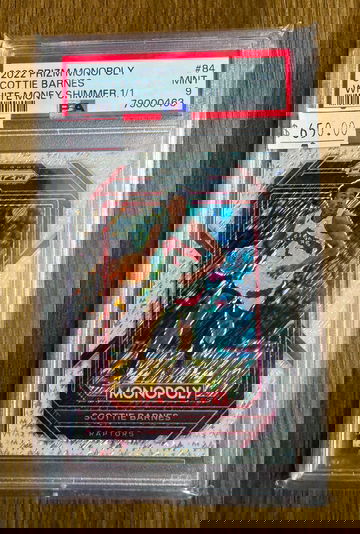 2022 Panini Prizm Monopoly Scottie Barnes White Money Shimmer 1/1 PSA 9 Raptors