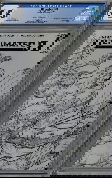 Ultimates 3 #1 CGC 9.8 Black & White Sketch variant cover Captain America Hawkeye & Spider-Man