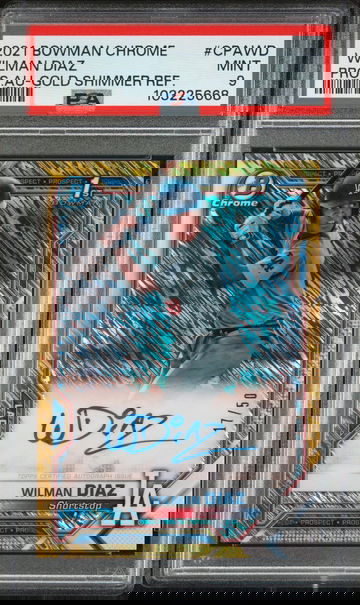 2021 Bowman Chrome Prospect Autograph Gold Shimmer Refractor Wilman Diaz #CPAWD /50 PSA 9