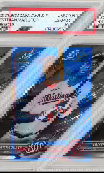 2022 Bowman Chrome Sapphire Cristhian Vaquero 1st Prospect #BCP-157 PSA 10 GEM MINT Nationals
