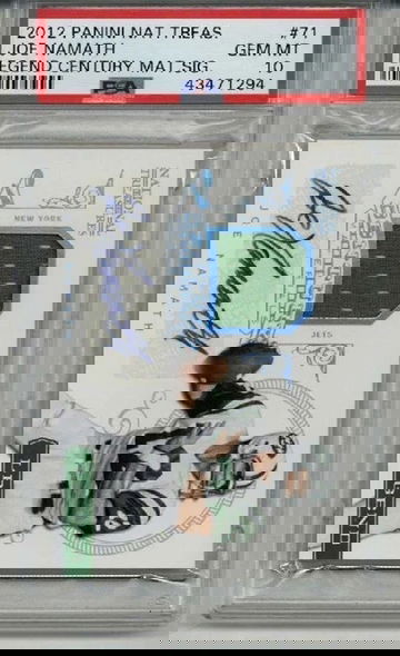 2012 PANINI NATIONAL TREASURES CENTURY MATERIALS #71 JOE NAMATH /25 PSA 10