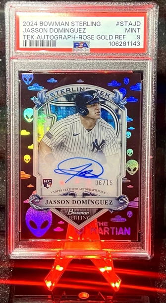 🔥⚾️ JASSON DOMINGUEZ Rookie Auto ROSE GOLD Refractor /15 PSA 2024 Bowman TEK 👽