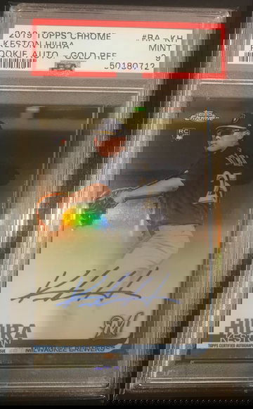 2019 topps chrome keston hiura gold auto /50 PSA 9 Brewers