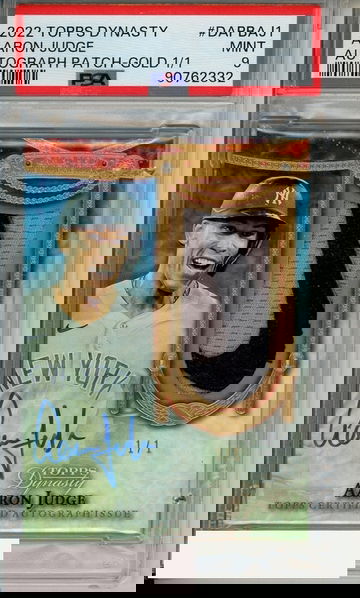 2022 TOPPS DYNASTY AUTO PATCH AARON JUDGE #DAPBAJ1 GOLD 1 OF 1 PSA 9