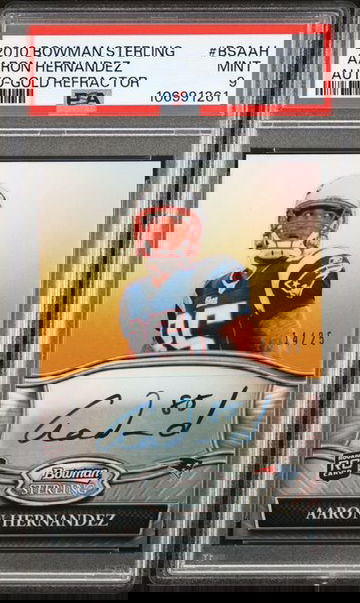 2010 AARON HERNANDEZ Bowman Sterling Gold RC Refractor Auto /25 PSA 9 MINT POP 1, None Higher!