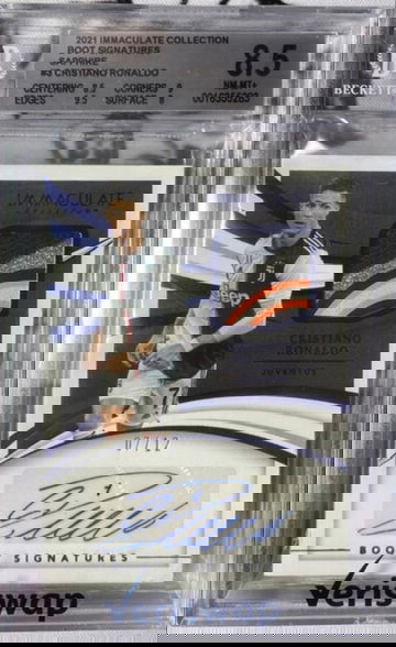 2021 Immaculate Cristiano Ronaldo Sapphire Boot Signatures Jersey Match 7/12 BGS 8.5