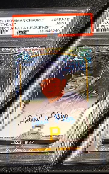 2023 Bowman Chrome  Auto  HTA Choice Refractor  Axiel Plaz  /150  RC  PSA 9  Pirates