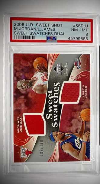 2006 Upper Deck Sweet Swatches Michael Jordan & LeBron James Dual Jersey Card /199