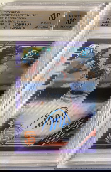 2019 BOWMAN CHROME MARCO LUCIANO PURPLE REFRACTOR AUTO /250 BGS 10 PRISTINE POP 1