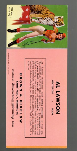 1950's Large Blotter/Business Card Non Sport Mutoscope "He's Safer Than A Wolf"