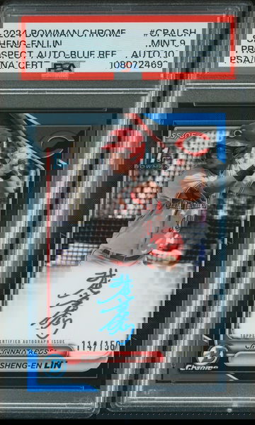 2024 Bowman Chrome Sheng-En Lin 1st Blue Prospect Auto /150 On Card Rookie RC Cincinnati Reds PSA 9 Auto 10