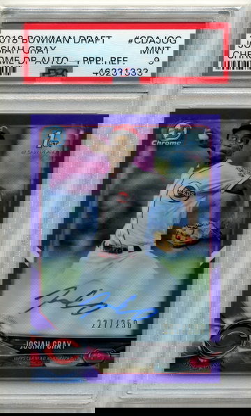 Josiah Gray 2018 Bowman Draft Chrome Draft Picks Purple Auto Refractor PSA 9 MINT /250
